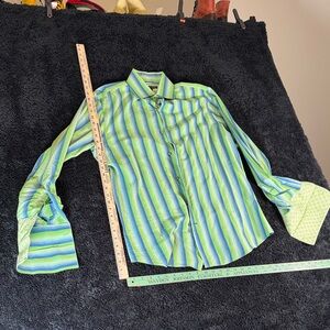 Banana Republic fren cuff Lime and Sky Striped Shirt